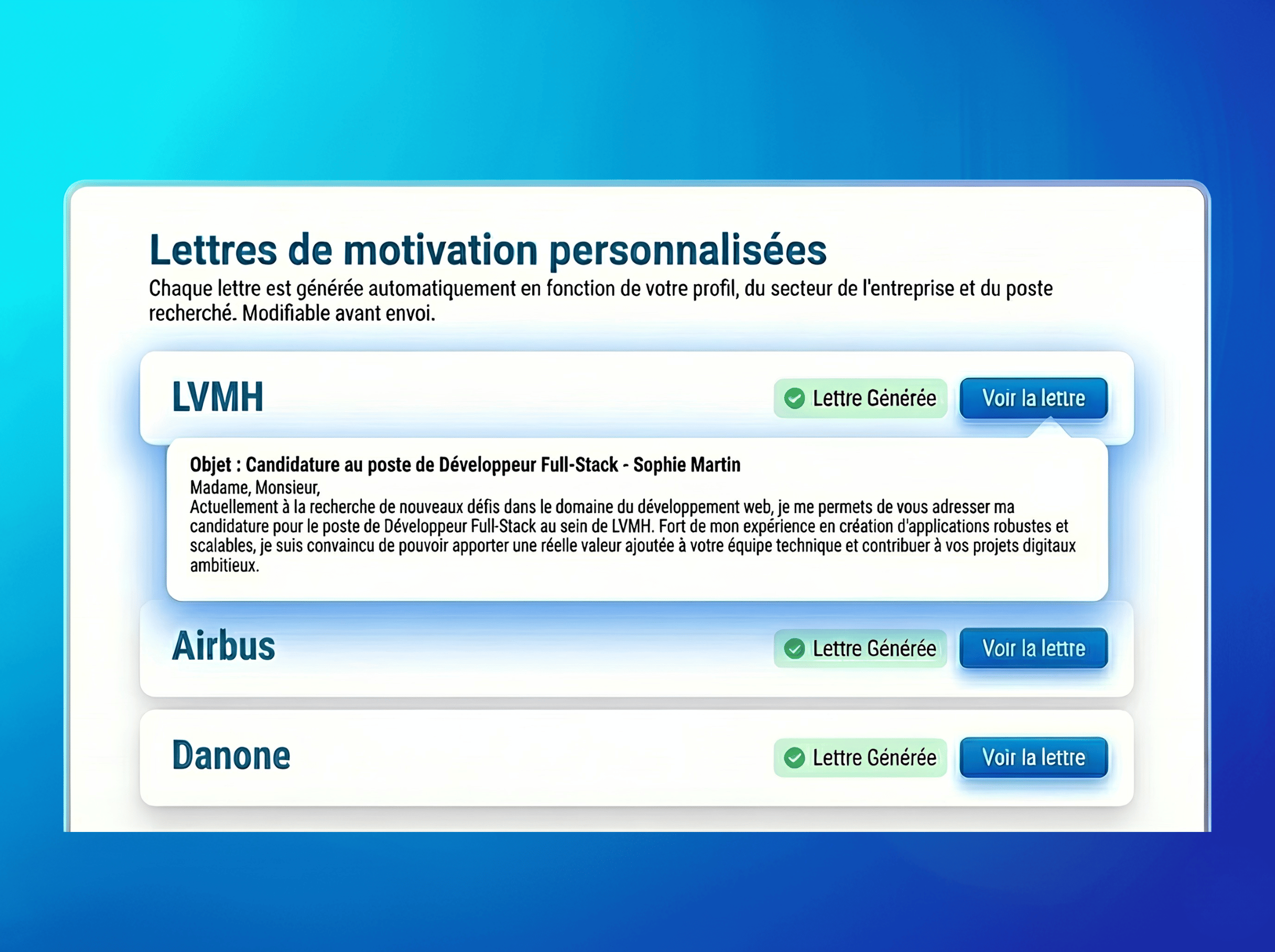 Génération lettres de motivation Jobea