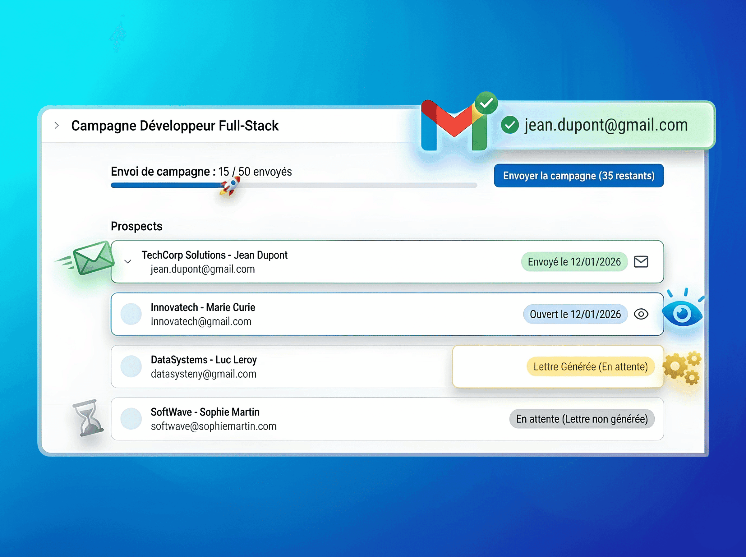 Envoi automatique de candidatures via Gmail - Jobea